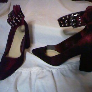 Marc Fisher Dk Red Block Heel Sz 10 w/ Ankle Wrap